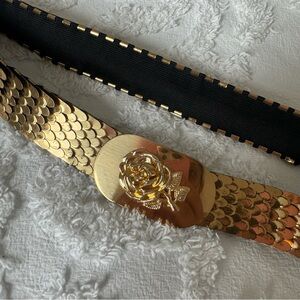 Vintage 1970s Gold-Tone Snake Scale Belt with Rose Buckle